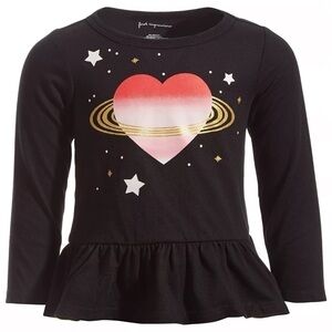 New FIRST IMPRESSIONS Baby Girls Space Heart Long-Sleeve Peplum T-Shirt  3M-6M